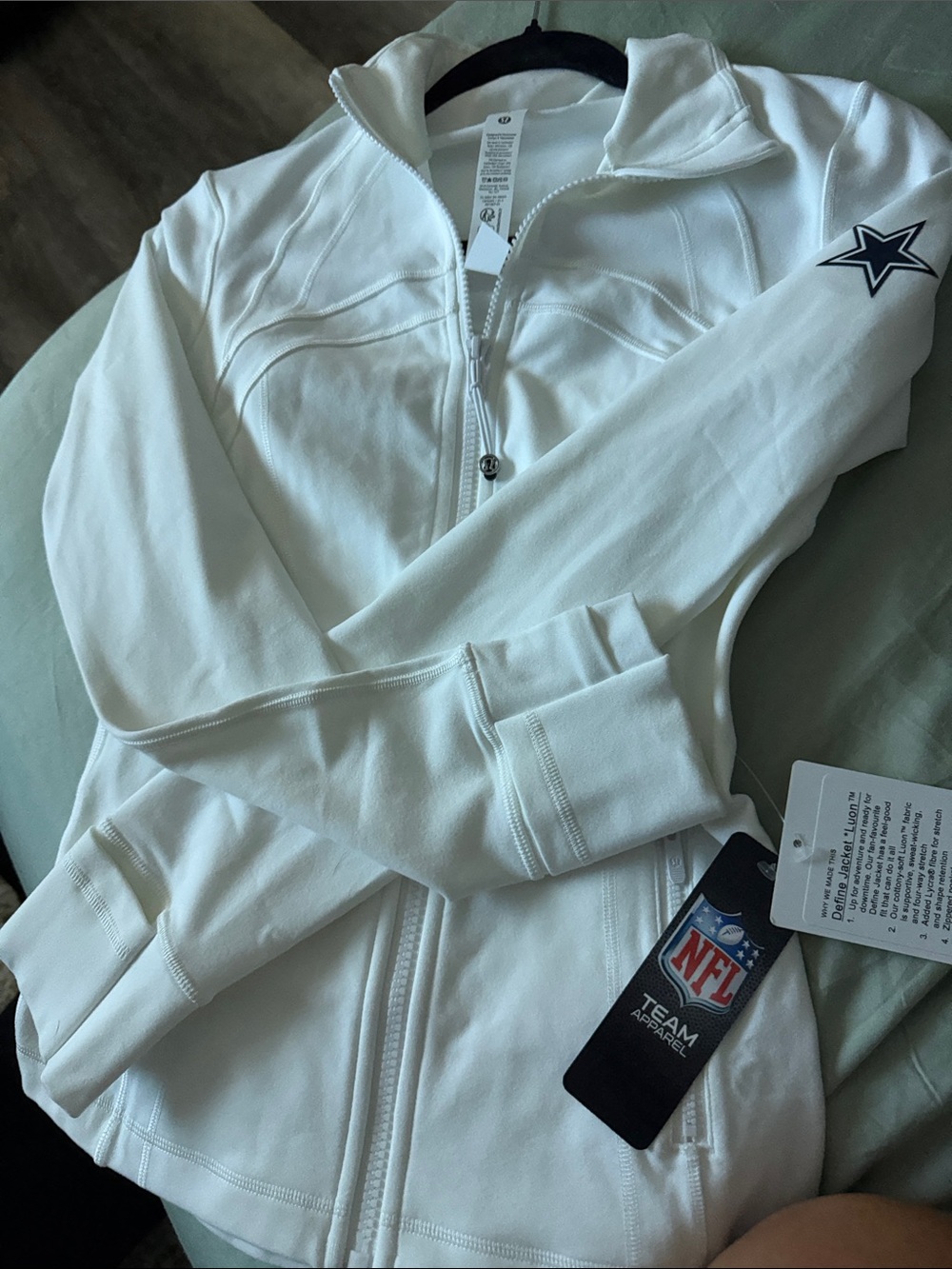 Lululemon Dallas Cowboys Women's White Full-Zip Bomber Jacket with Navy Star